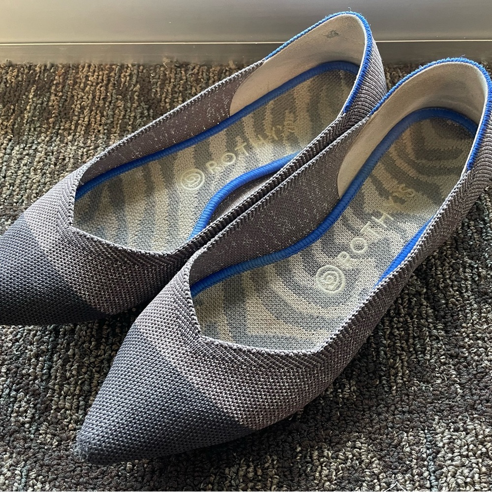 Rothy’s mink and black sparkle “the point” shoes in size 9